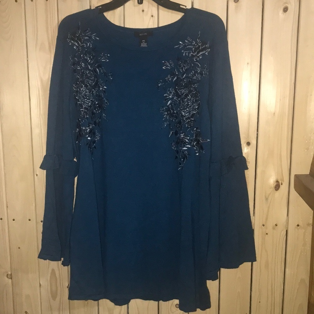Alfani Teal Ruffled Sleeve Sweater Blouse XXL